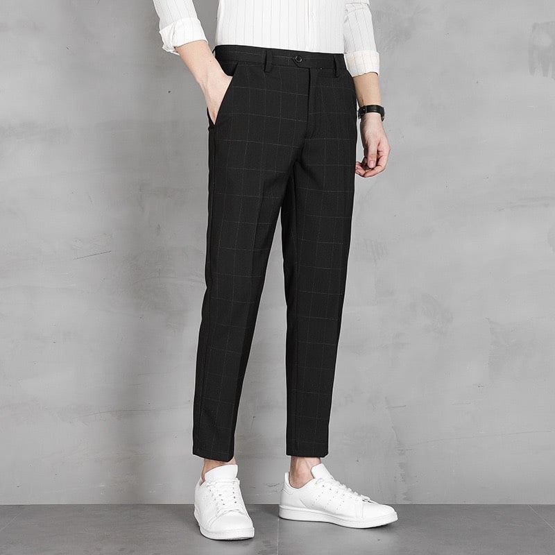 Quần âu nam kẻ sọc KARO chất vải cotton cao cấp , chuẩn thiết kế hàn quốc,  cực tôn dáng, lịch sự, trẻ trung.QAK