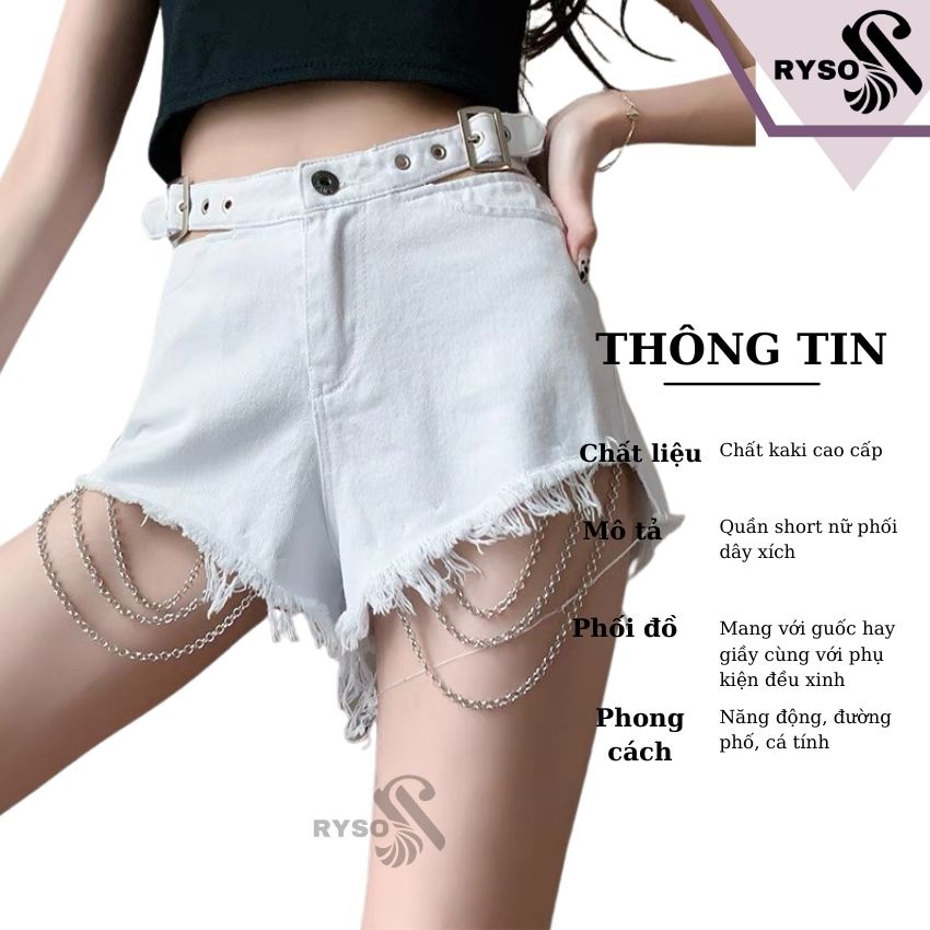 Quần short nữ cao cấp RYSO chất kaki dày dặn phối dây xích cá tính năng động