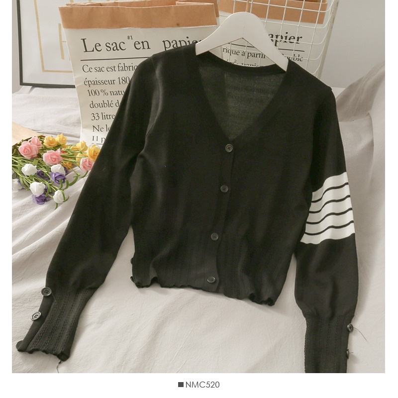 Áo Khoác Len Cardigan Mỏng Kẻ Tay