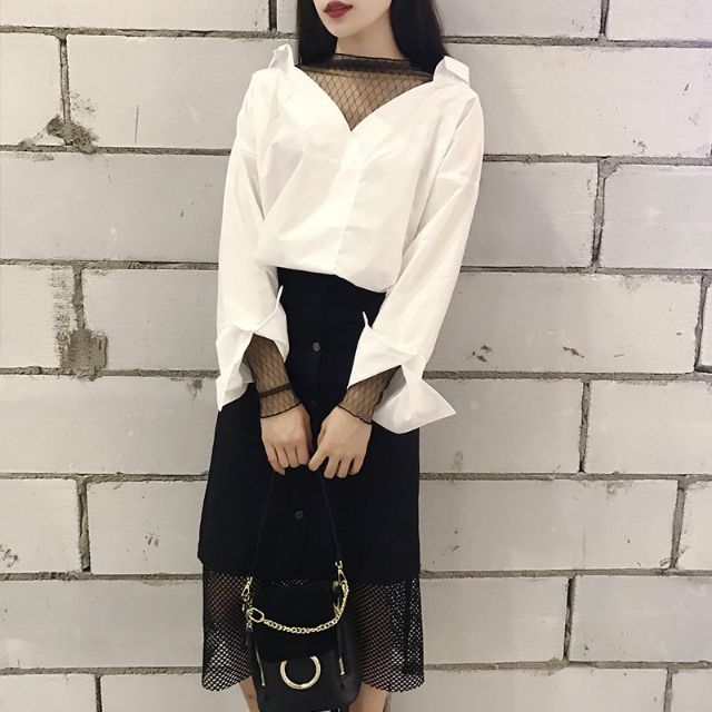 [có sẵn]Sơmi trễ vai kèm áo lưới_ULZZ9 | BigBuy360 - bigbuy360.vn