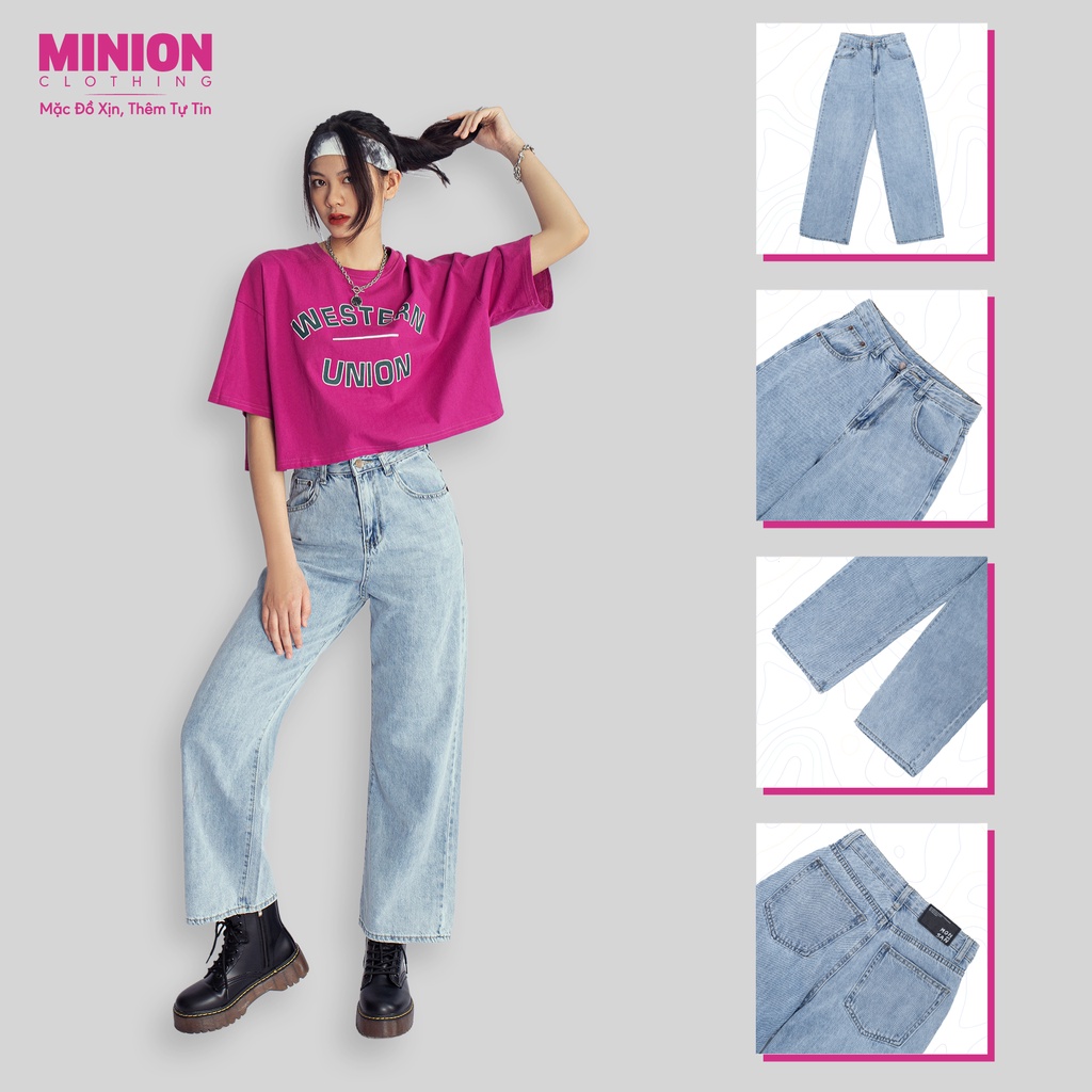 Quần jeans ống đứng MINION CLOTHING lưng cạp cao quần bò Ulzzang chất jean dày dặn thoải mái Q90096