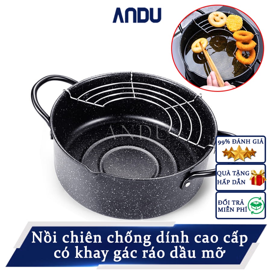 Nồi Chiên Ngập Dầu Xuất Nhật Size 20cm Kèm Khay Hứng Cao Cấp