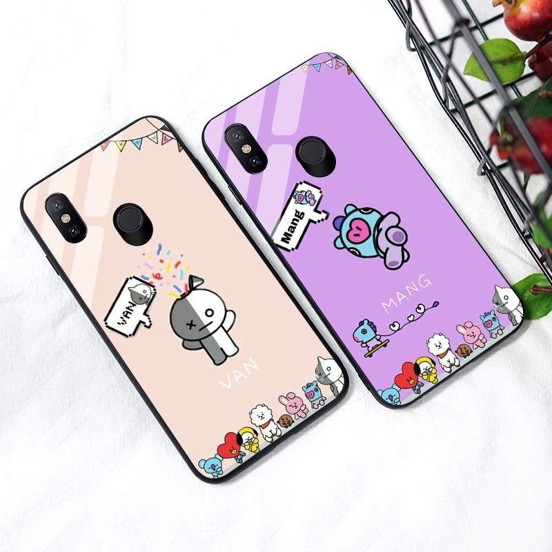 Cartoon BTS BT21 XIAOMI MI6 case MI5 Anti fall MI5s MI 5splus All inclusive MI a1 glass case MI a2 a3 Tempered hard case