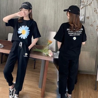 Sét bộ thể thao in hoa cúc in chữ sau lưng