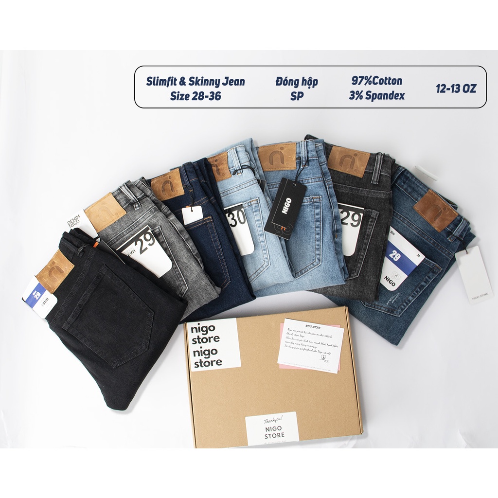 Quần jean nam skinny xám rách & đen rách gối Nigo ống ôm co giãn cao cấp