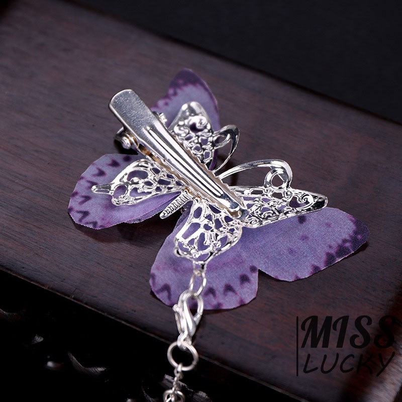 Kẹp tóc hình cánh bướm có chuỗi dây trang trí phong cách cổ trang Trung Quốc