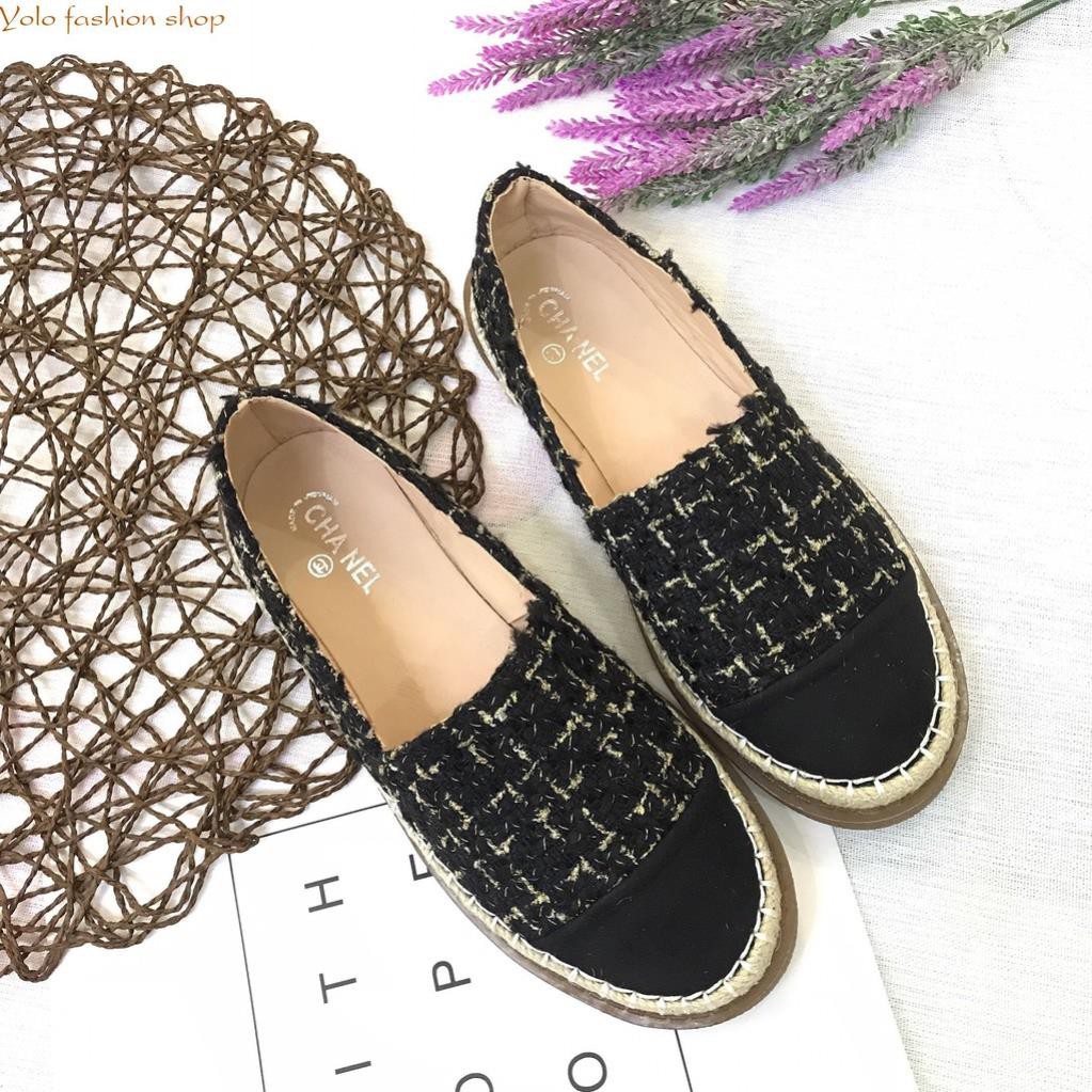 [Hình thật] GL6 Giày lười slip on nữ vải dạ phối da xinh xắn