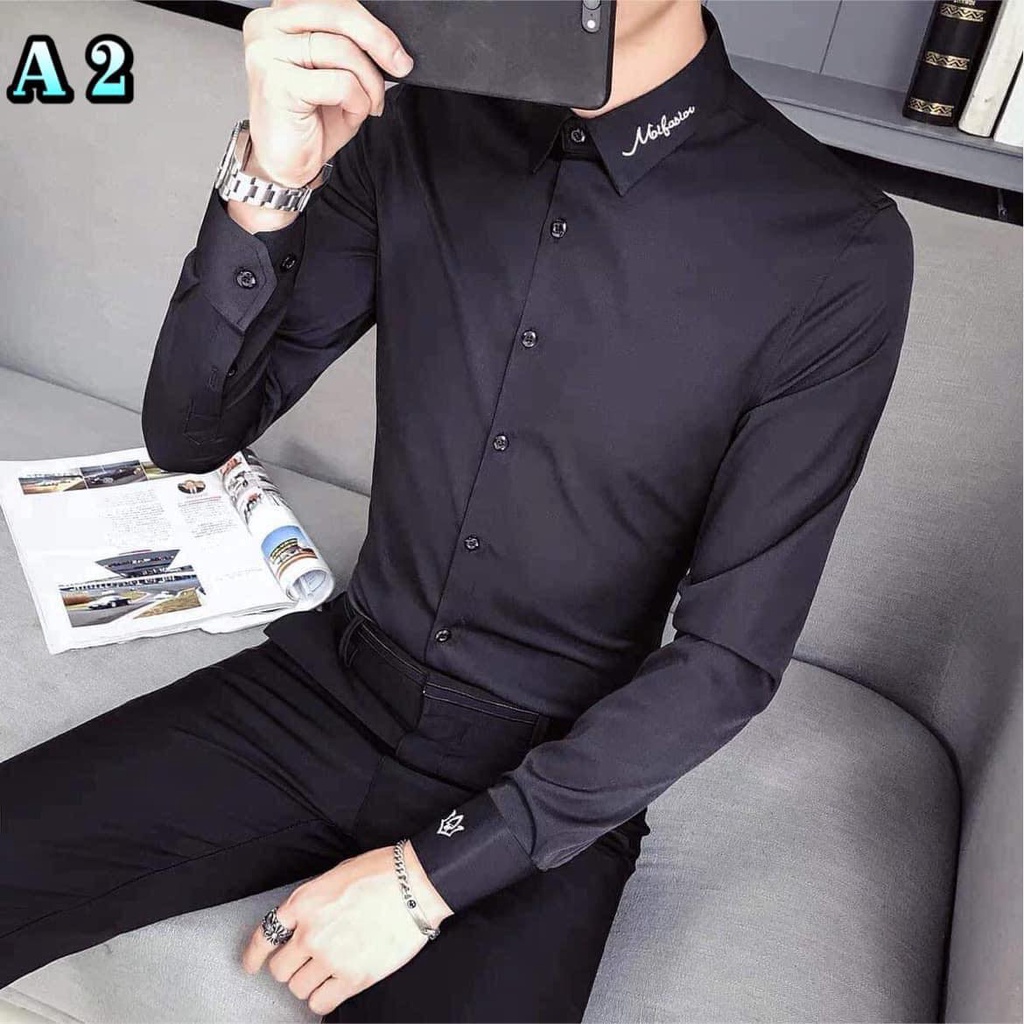 Áo sơ mi nam trơn thêu cổ 2021 | BigBuy360 - bigbuy360.vn