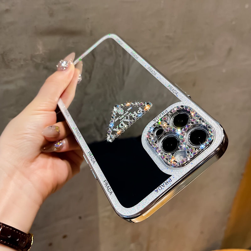 Ốp Điện Thoại Tráng Gương Hình Tam Giác Đính Đá Lấp Lánh Cho iPhone 13 pro Max 14 Plus 12 11 XS Max X XR