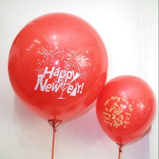 Combo 10 quả bóng bay tròn chúc mừng năm mới Happy new year 60cm kèm que to