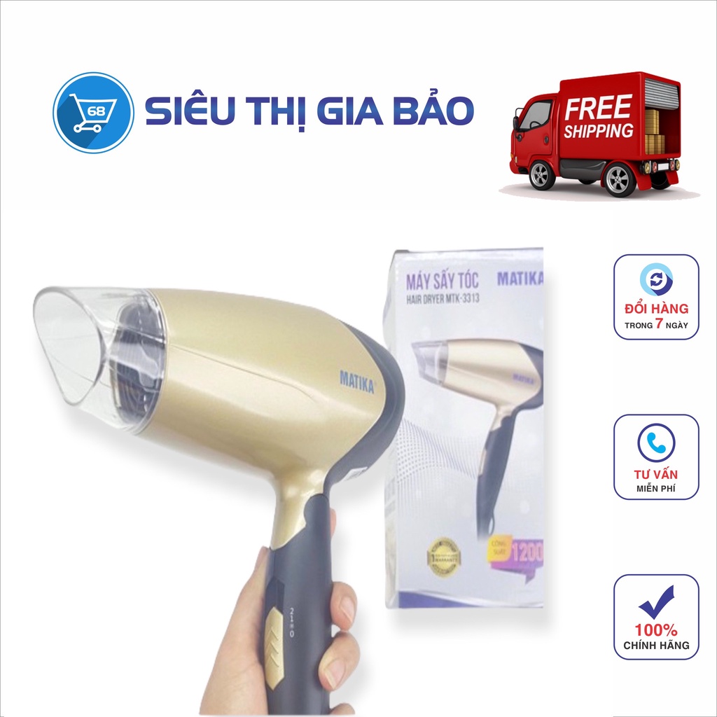 Máy Sấy Tóc MATIKA 1200W MTK-3313 chính hãng Matika màu vàng-đen