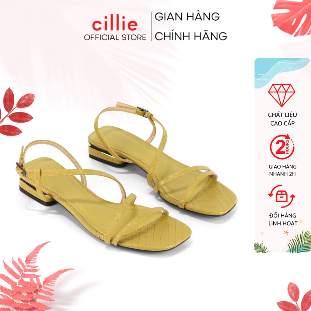 Giày sandal nữ mũi vuông quai dây thời trang du lịch đi chơi với màu pastel mới nhất gót phủ bạc cao 2cm Cillie 1160