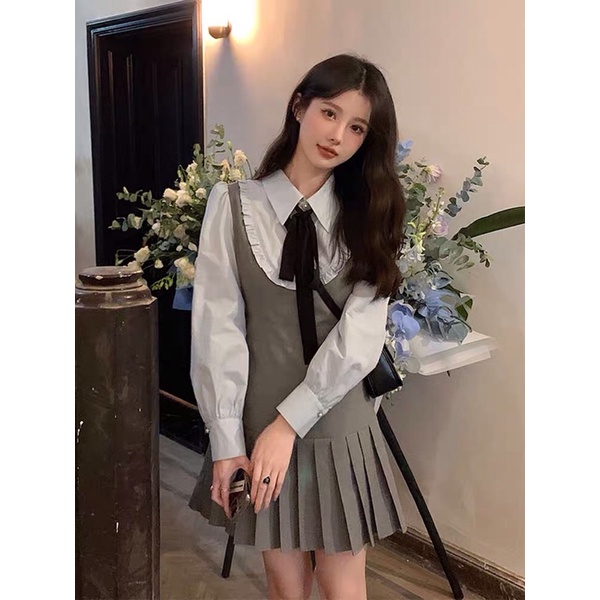 |PIMIL DRESS| Đầm sơmi nơ tiểu thư xếp ly TLÉA