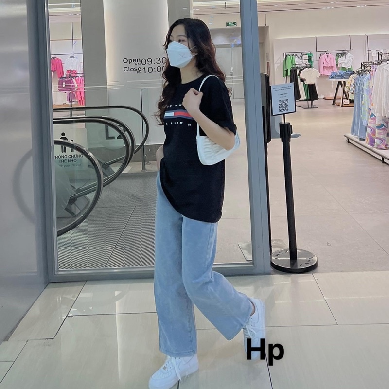 Sét áo TOMY + quần bò xanh ống rộng TH6