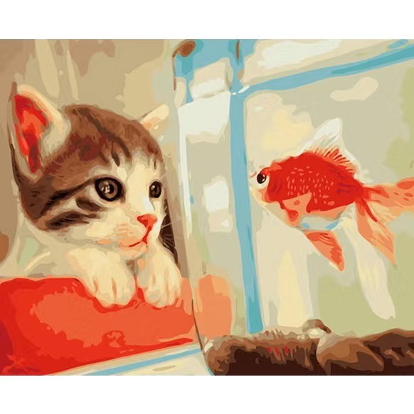 Tranh Tô Màu Theo Số CON MÈO II, KT 40x50cm, Có Khung, Đủ Phụ Kiện, Tranh Số Hóa Hottrend