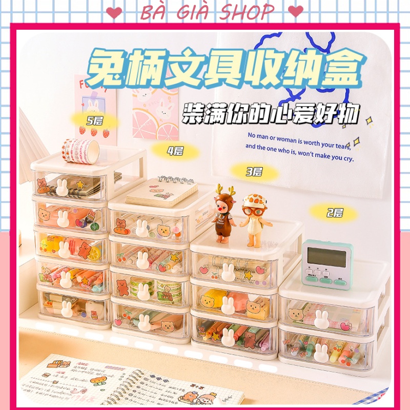 Hộp đựng để phụ kiện để bàn mini có ngăn kéo tai thỏ, kệ tủ để bàn đựng để bút mini BG53