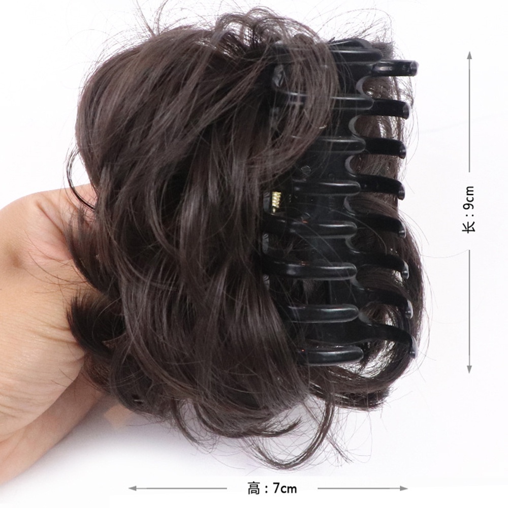 Búi tóc giả xoăn từ sợi tổng hợp màu đen nâu tự nhiên dành cho nữ