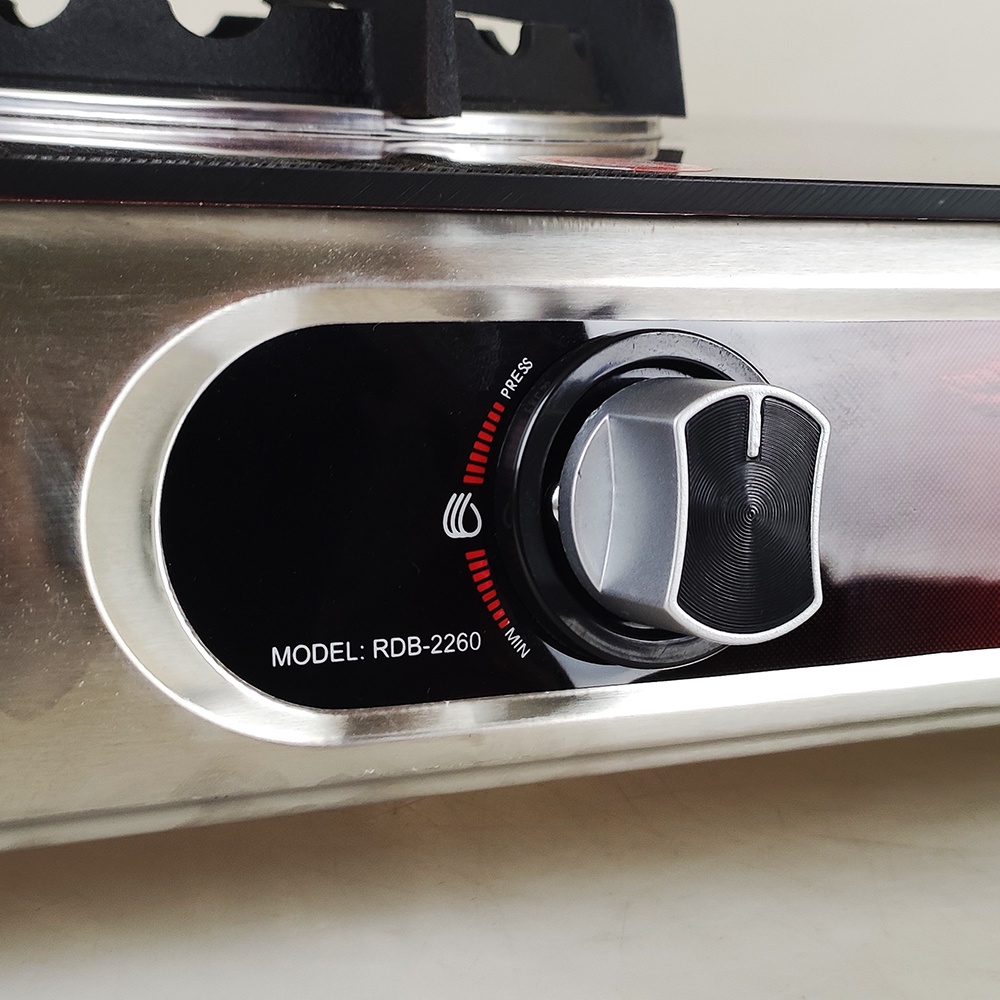 [Chính hãng] Bếp ga đôi kính cường lực Raiden RDB-2260 đầu đốt đồng 100mm, điếu gang đôi có hâm