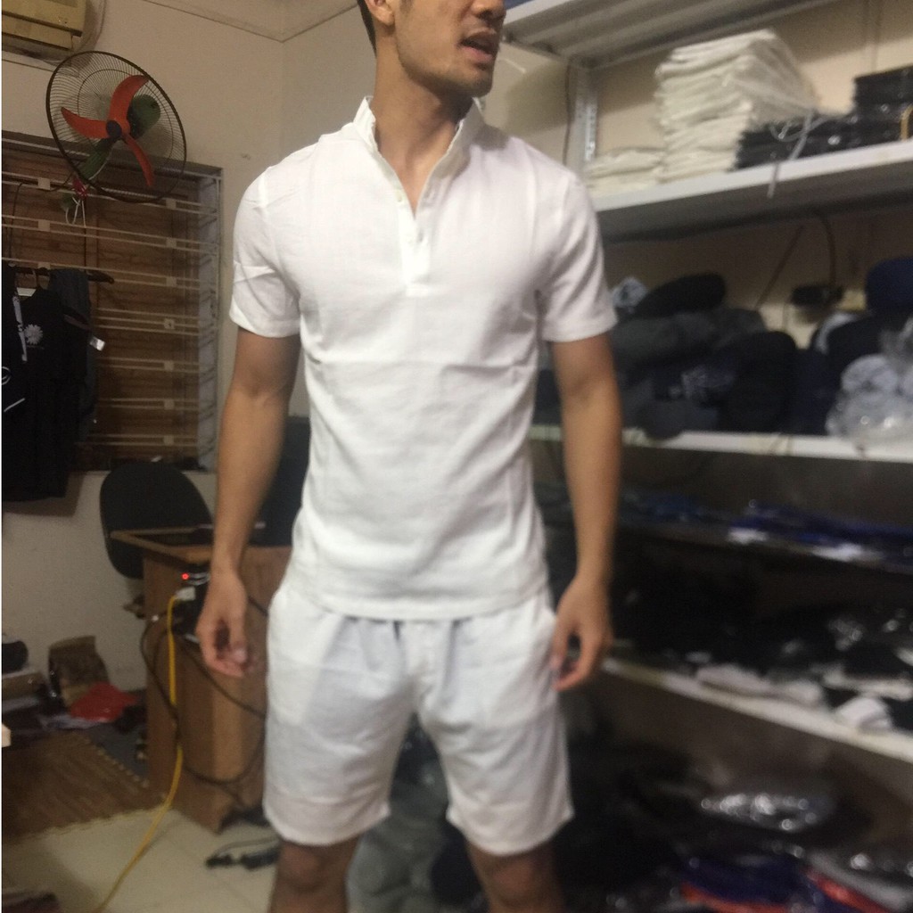 Bộ đũi nam cổ tàu ngắn tay l bộ quần áo nam cộc tay nam chất đũi đẹp | BigBuy360 - bigbuy360.vn