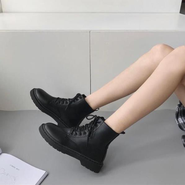 Giày boots Martin cổ ngắn Ulzzang da lì đế thấp -v11