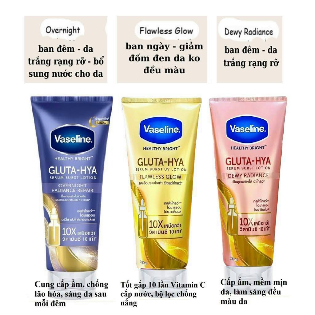 Sữa Dưỡng Thể Vaseline Trắng Da, Mờ Thâm Healthy Bright Gluta Hya Serum 10X 70X Thái Lan 330 ml