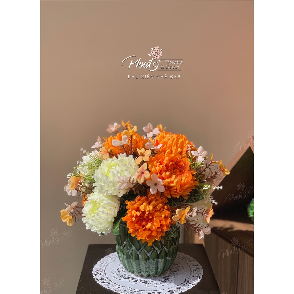 [Mã BMLT300 giảm 10% đơn 499K] Bình hoa giả cúc mẫu đơn để bàn đẹp PKND FLOWERS &amp; DECOR