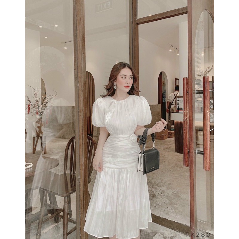 ĐẦM THIẾT KẾ TƠ NHŨ - BO EO XOÈ - ĐẦM TRẮNG NUDE - GD115 (ko kèm hoa) | BigBuy360 - bigbuy360.vn