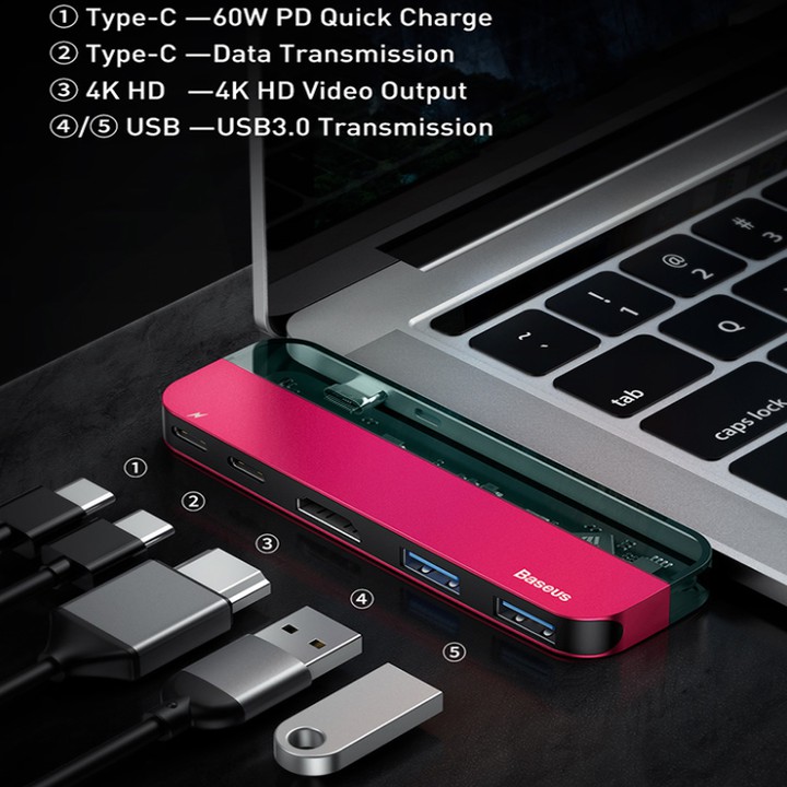 Chuyển đổi Hub 5 trong 1 dùng cho Macbook, iPad Pro thương hiệu cao cấp Baseus CAHUB-TD0G: Màu Xanh