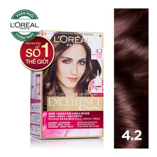 Thuốc nhuộm tóc phủ bạc loreal excellence cream 172ml - số 4.2 nâu ánh tím.