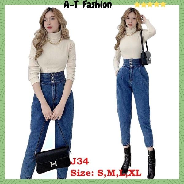 Quần baggy jean nữ đẹp ❤️FREESHIP❤️ Quần jeans nữ baggy phối lưng kiểu dáng trơn thời trang A-T Fashion - BGJ34