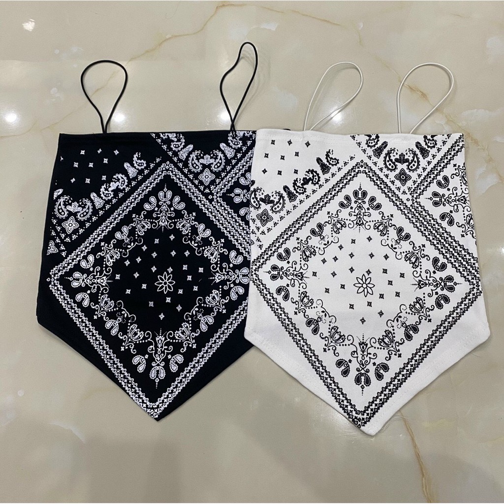 Áo hai dây Bandana khăn lụa (màu trắng, đen)/ Áo yếm thổ cẩm đi biển anashop9x