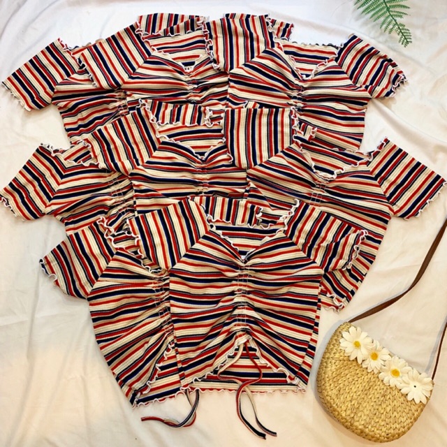 ☀️Áo Croptop Rút Dây Sọc