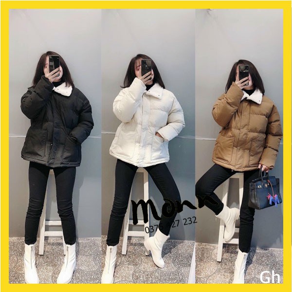 Áo phao nữ siêu ấm 💕Freeship💕Áo phao cổ lông túi vuông phao dày hai lớp lên dáng chuẩn
