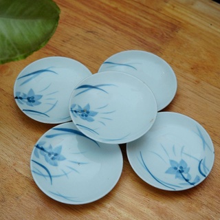 Đĩa chấm tròn 10cm hoa men lam - gốm sứ nhật bản