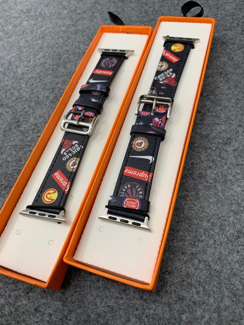 Dây da Applewatch hoạ tiết Supreme