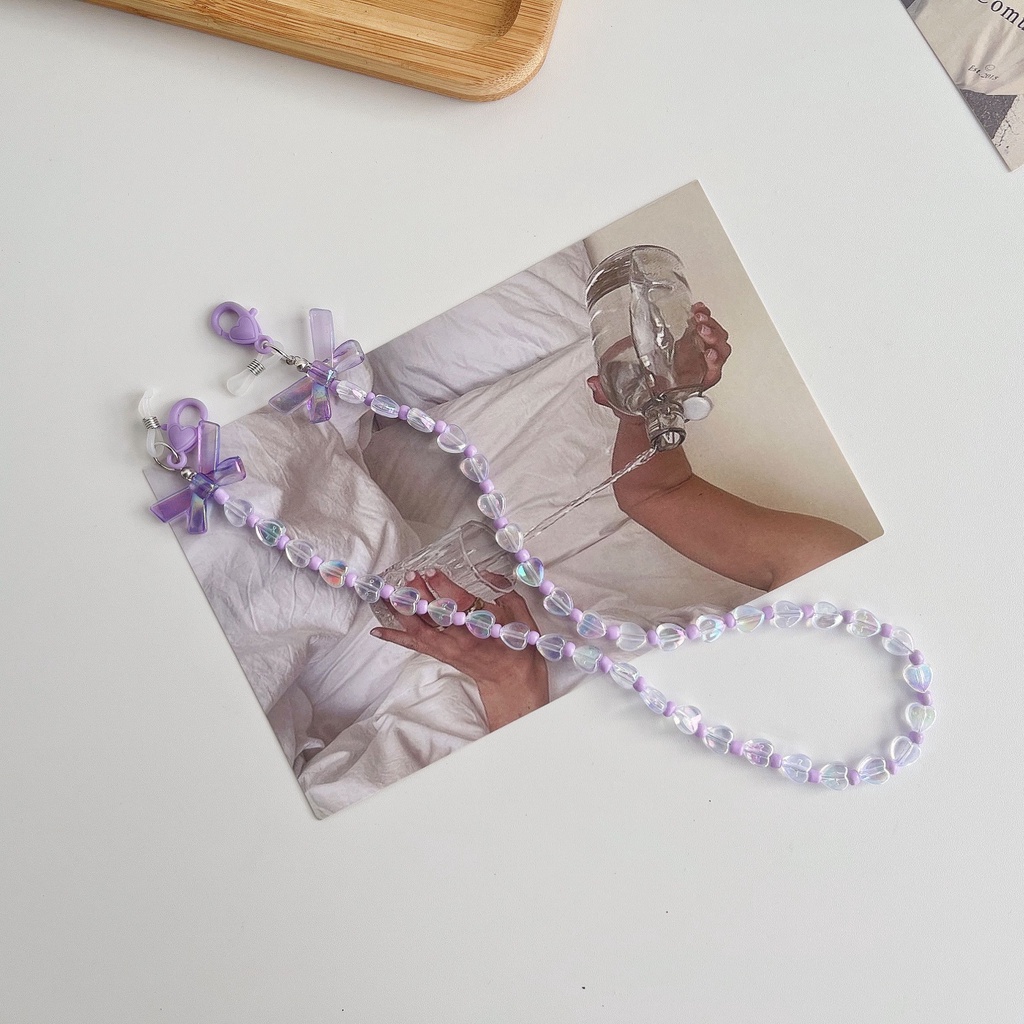 Dây Đeo Mắt Kính Xỏ Hạt Acrylic Hình Nơ Ngôi Sao Màu Tím Phong Cách ins Kiểu Mới