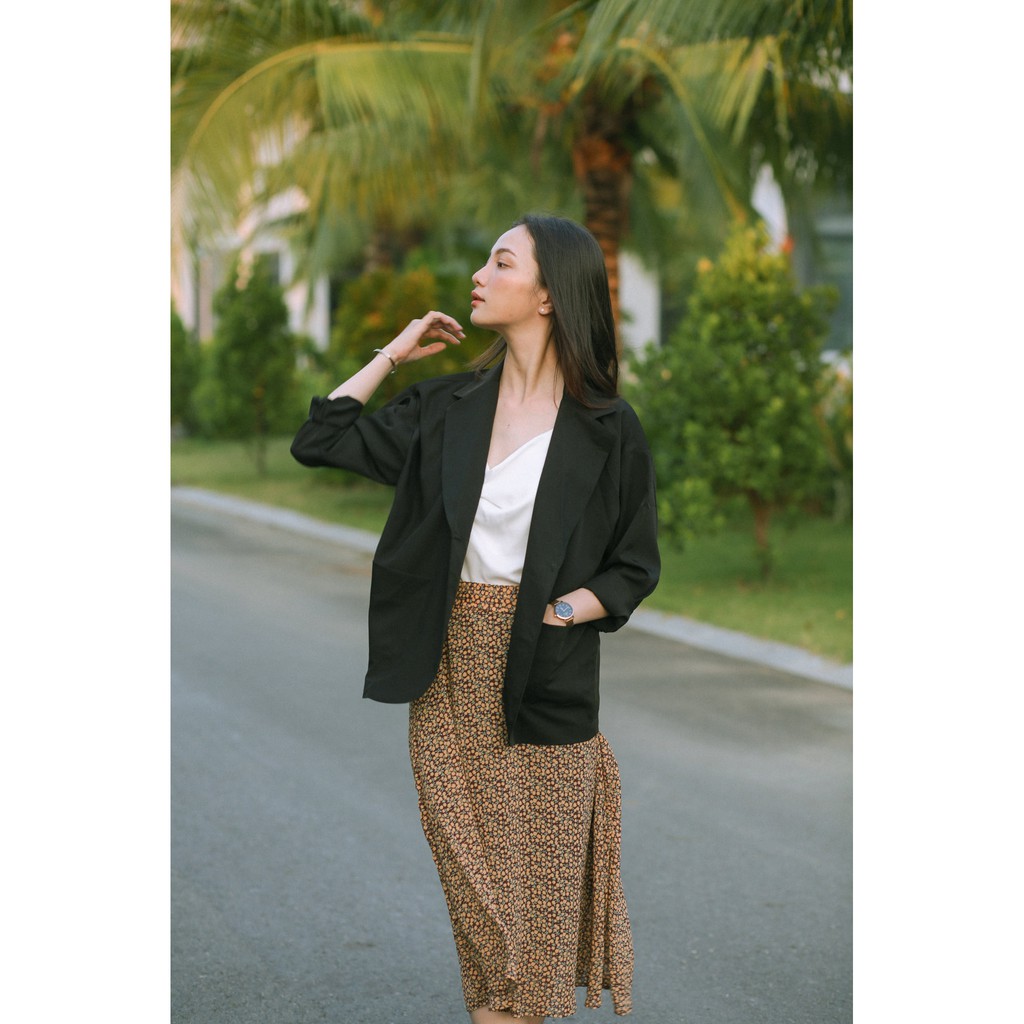 Áo blazer tay dài dáng rộng một lớp A210533 (Xanh đậm - Cam da - Đen) | BigBuy360 - bigbuy360.vn