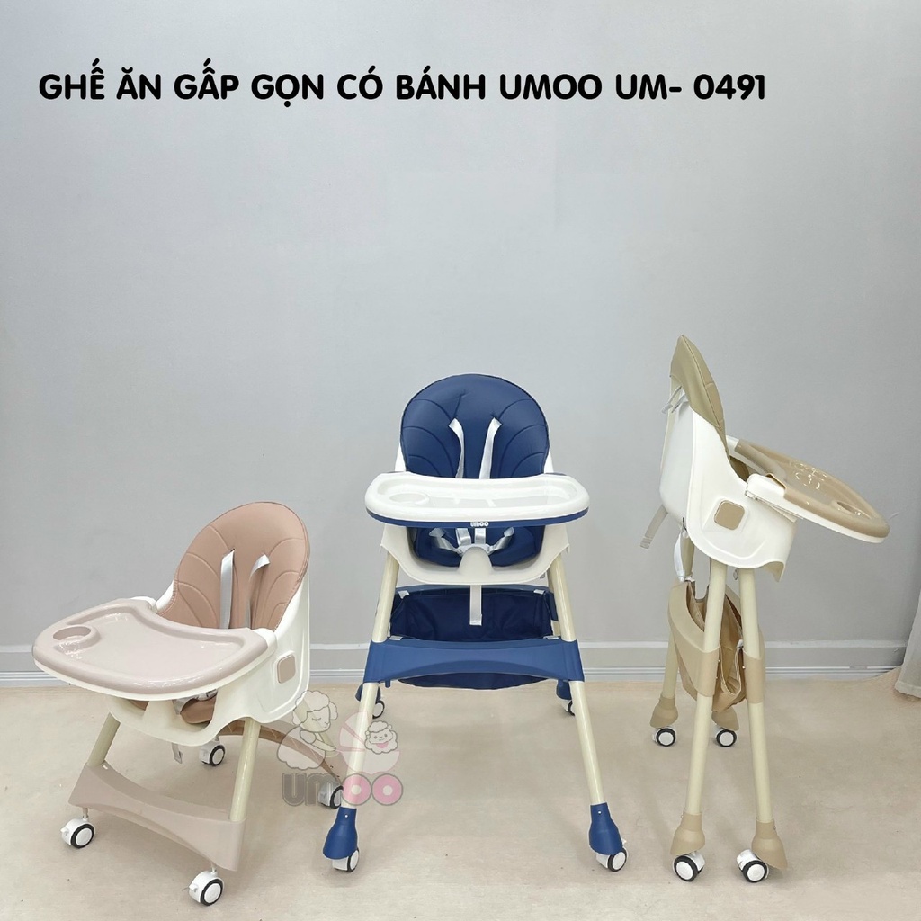 Ghế ăn dặm Umoo gấp gọn có bánh UM - 0491 hàng chính hãng