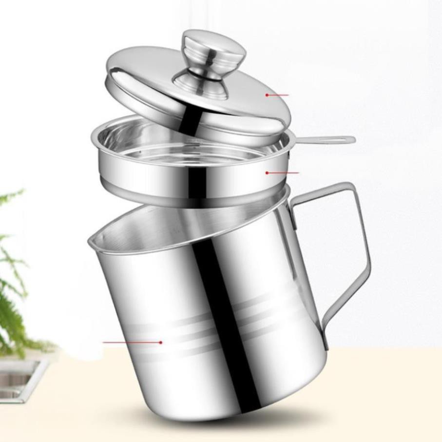 Bình Lọc Dầu Ăn INOX 304,Ca lọc dầu inox 304 - Hũ  Lọc Dầu Ăn Có Lưới lọc Cặn