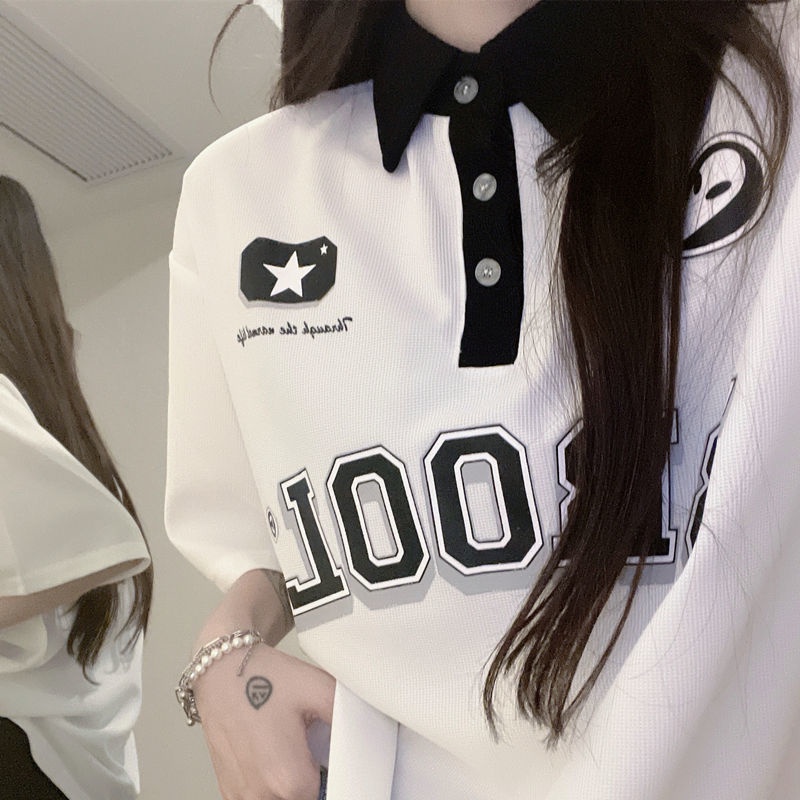 Áo polo Ngắn Tay Form Rộng Phong Cách Cổ Điển Thanh Lịch Dành Cho Nữ
