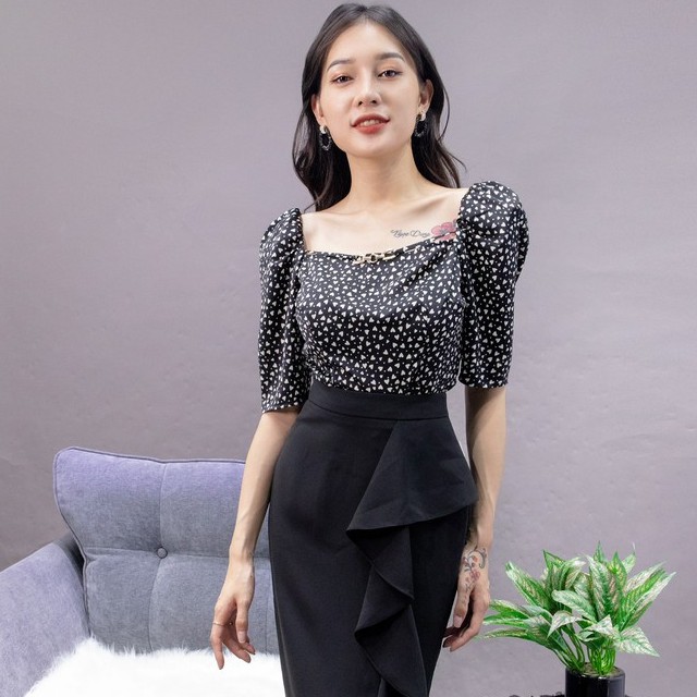 Áo Sơ mi cổ vuông vai chun, đai cổ Emspo SMM2624