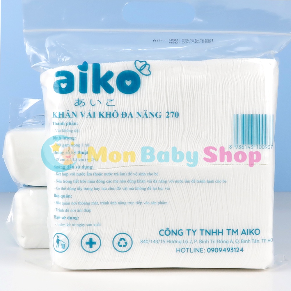 Khăn vải khô đa năng Aiko cho bé (270 tờ)