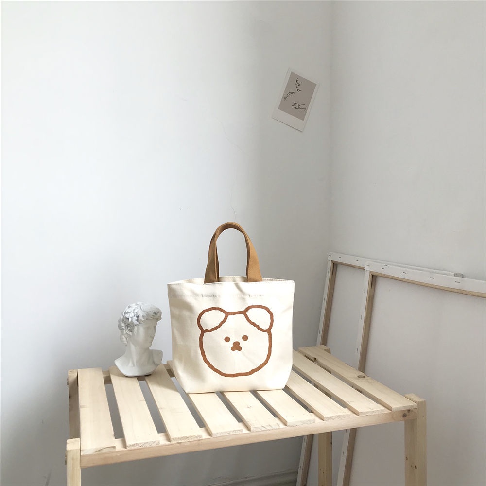 Túi Xách Mini Vải Canvas In Hình Gấu Dễ Thương Phong Cách Hàn Quốc Cho Nữ