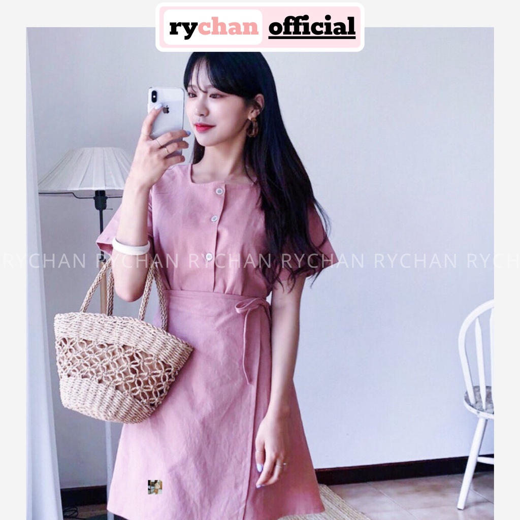 Đầm Xòe Hồng Đắp Vạt Nhún Eo [ẢNH THẬT CUỐI] - DX151