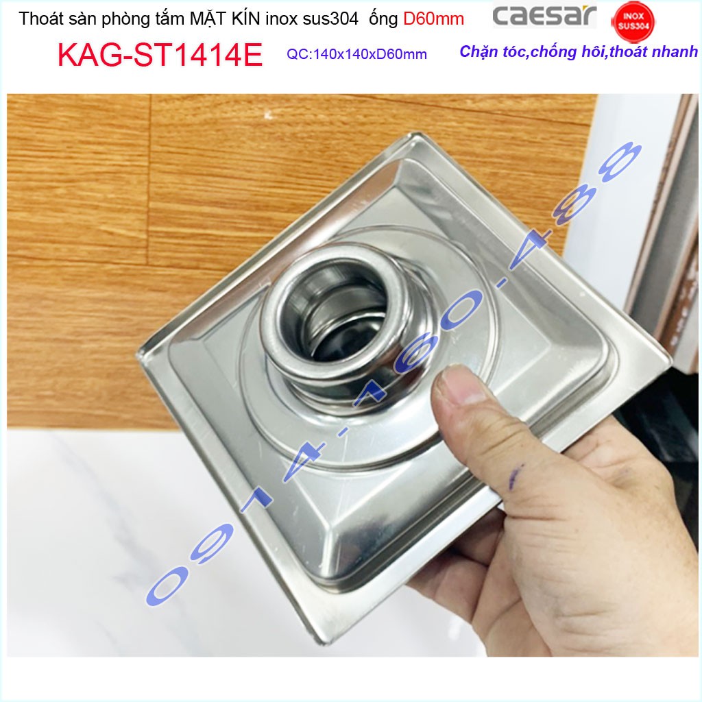 Thoát sàn Caesar 14x14cm ST1414E-D60 mặt inox kín, phễu thoát sàn SUS304 thoát nước nhanh chống hôi chặn tóc tốt