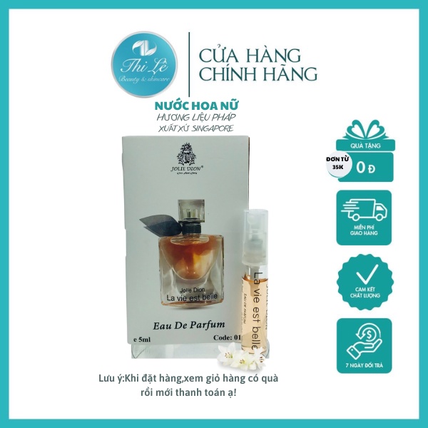 Nước hoa nữ mini chính hãng thơm lâu - La Vie EST Belle - Jolie Dion Singapore "EDP" 5ml