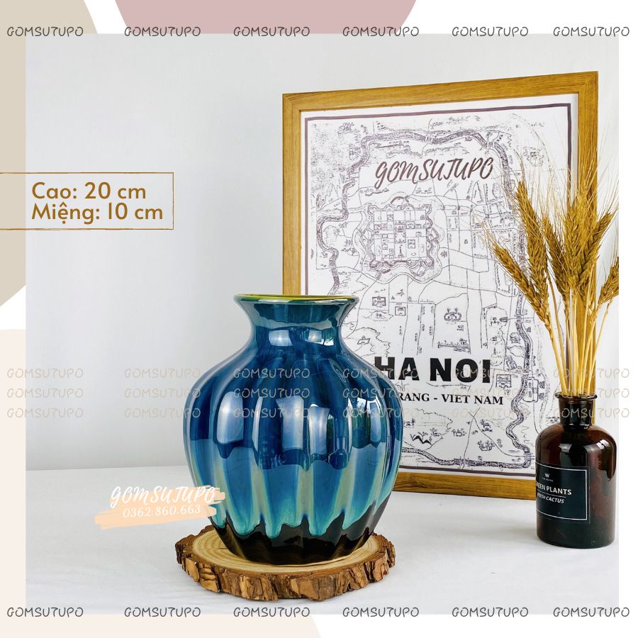 Bình Hoa Gốm Hỏa Biến Đá size Nhỡ - Lọ Hoa Để Bàn Decor Trang Trí - gomsutupo Bát Tràng