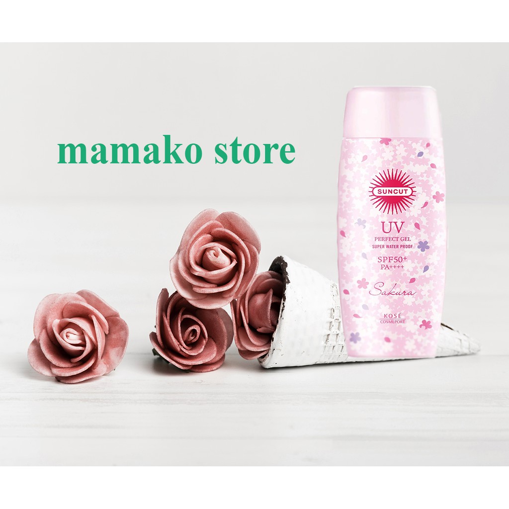 (màu hồng) Kem chống nắng Suncut KOSE Perfect UV Gel SPF50 - Waterproof Cherry Blossom 100g Hương hoa anh đào