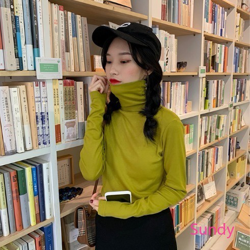 Áo thun tay dài cổ cao dáng ôm thời trang mùa đông cho nữ