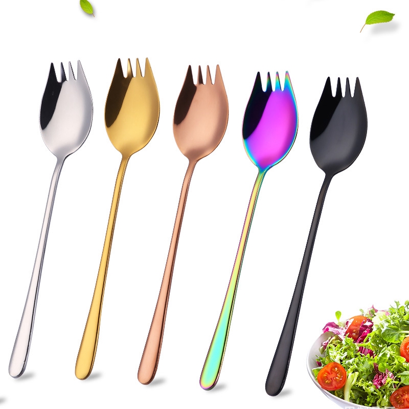Muỗng tích hợp nĩa ăn bằng thép không gỉ đầy màu sắc tiện dụng cho nhà bếp